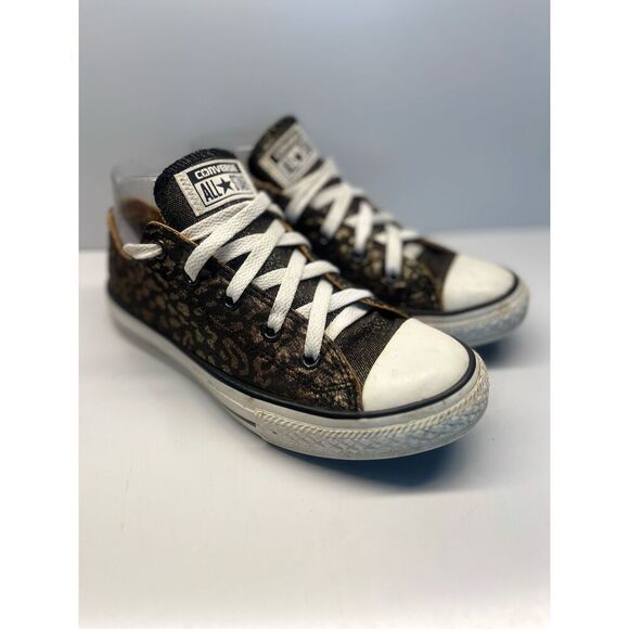 Converse Star Juniors Kids Sz 3 Low Shimmer Leopard Cheetah Animal Print 640469F - Picture 2 of 10